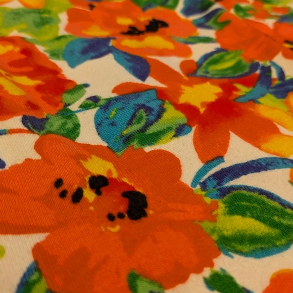 Rafaella Bright Vibrant Cotton Floral Top with Metal Embellishment Orange Red, L - Picture 2 of 8